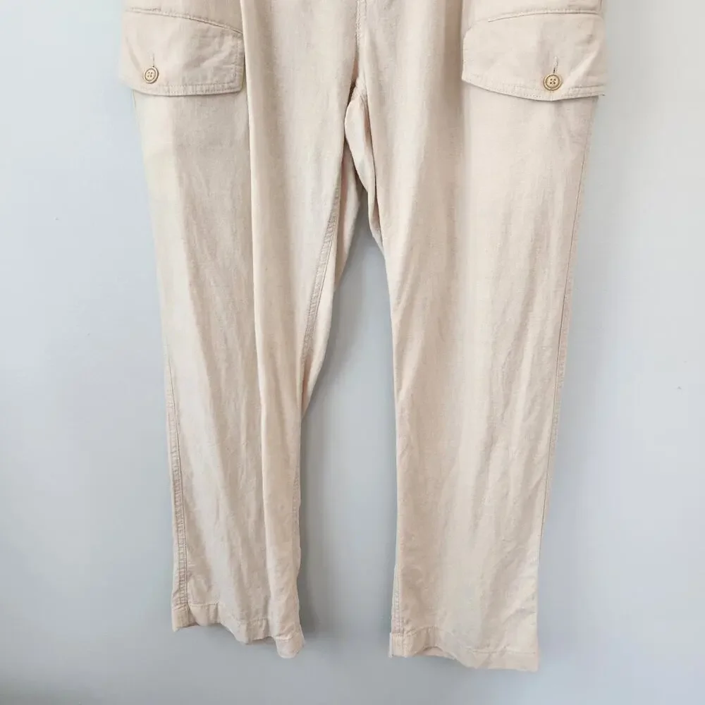 Roundtree & Yorke Cargo Linen Blend Pants Men's 38x30 (36x28.5) Tan Coastal Boho